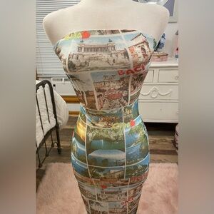 Tiger Mist Arienne Gorgeous Strapless Maxi Dress w/Postcards, NWT, rare!